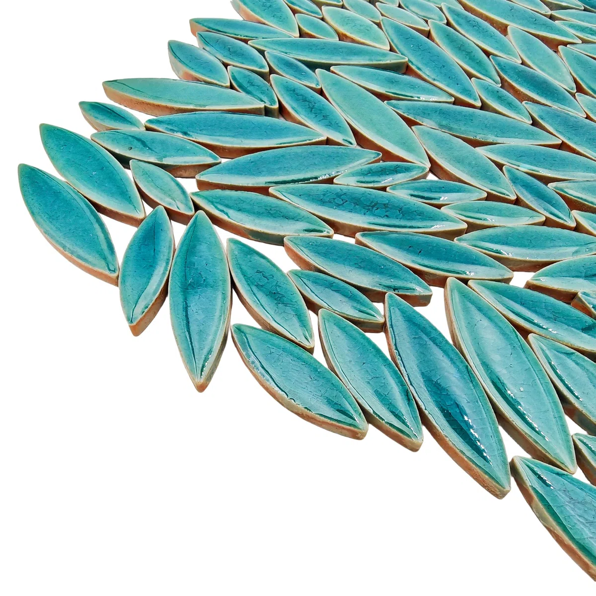 500 g/1,1 lb YOZIEMQ Weidenblatt-Petal-Form Keramikmosaik, unregelmäßige Mosaikstücke für Heimdekoration oder DIY-Bastelarbeiten, Mosaikherstellungszubehör. (Pfauenblau)