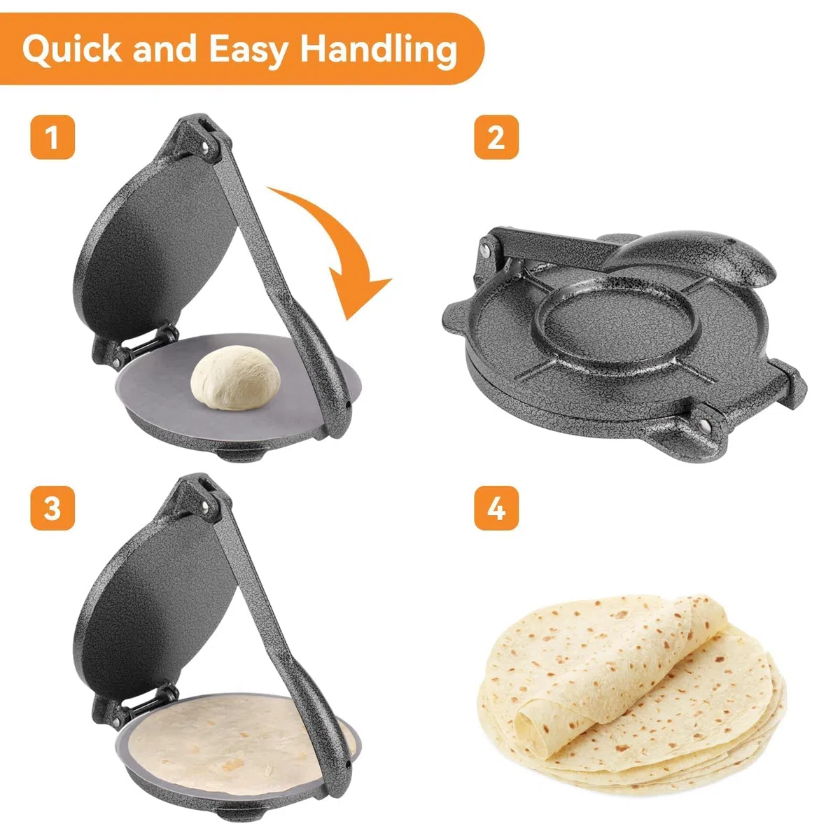 Tortilla Press, 6,5 -Zoll -Aluminiumlegierung Tortilla und Roti Maker Tortilla Maker Quesadilla Maker Burrito Maker Empanada Press Rotimatic Roti Maker mit faltbarem Griff für Teigentortillas