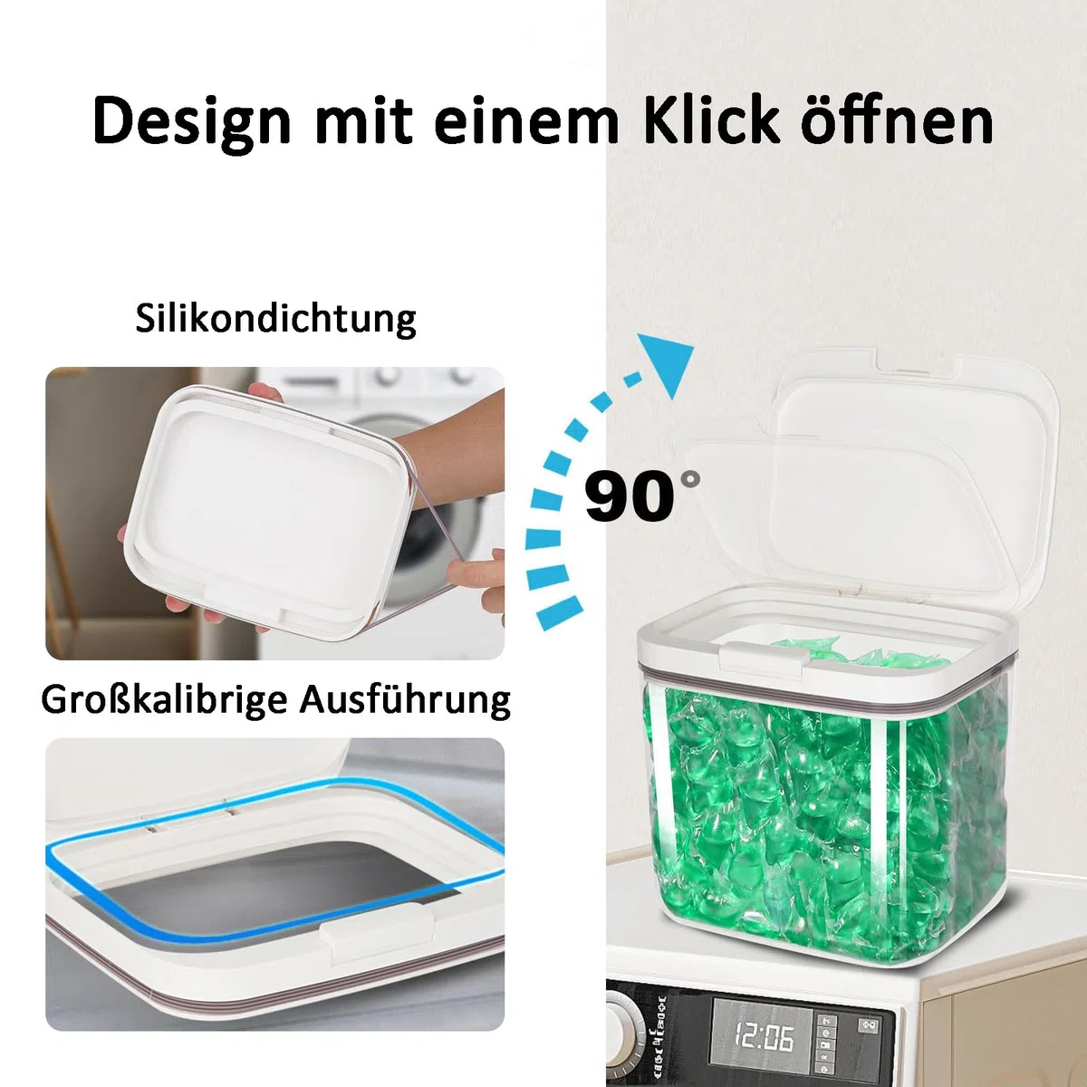 Waschmittel Aufbewahrung, 4,5L Waschmittelbehälter, Waschpulver Aufbewahrungsbox, Waschpulverbehälter mit Luftdichtem Deckel, Aufbewahrungsbox Schnappverschlüsse, für Zuhause, Büro