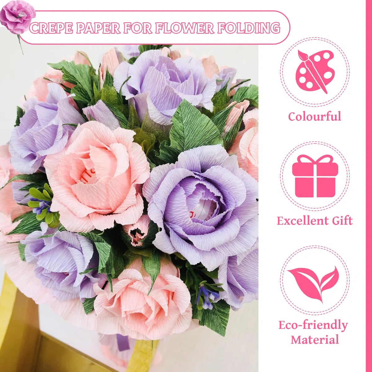 12 Farben Krepppapier Bunt 25x250cm 12 Rollen Kreppapier DIY Crepe Papier Krepppapier Rollen mit Grünes Kabel Blumenband für Die Herstellung von Valentinstag-Blumen DIY Blumenpapier-Handwerk