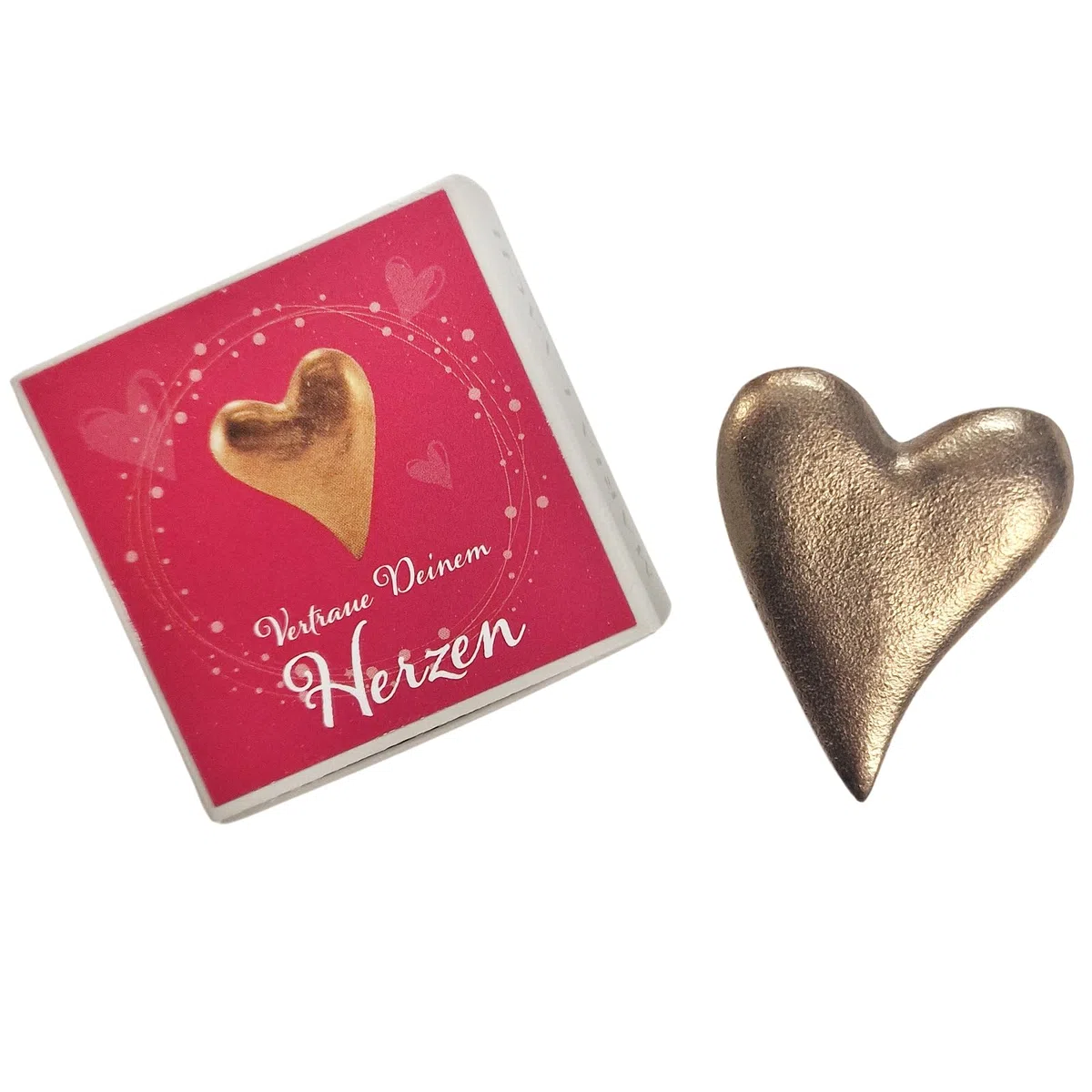 Herzmensch Kleines goldenes Herz 3,5 x 4,5 cm Massive echter Bronze - mini Geschenk für die Liebe, zum Trost, Kommunion, Trauer Geburtstag Weihnachten als Glücksbringer