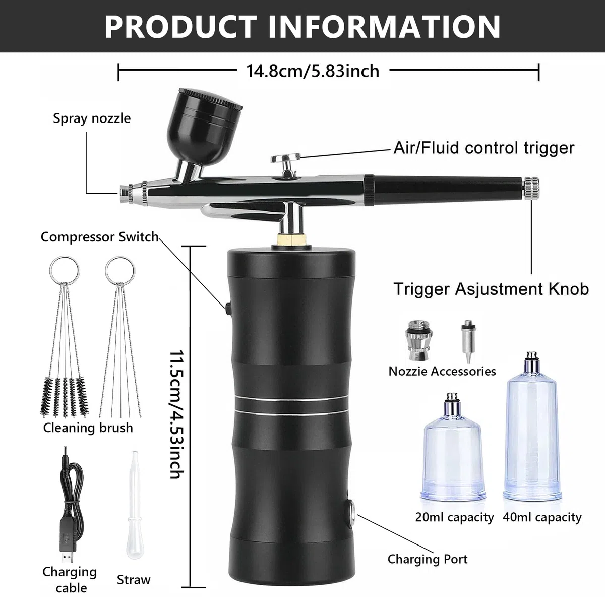 Airbrush Set Mit Kompressor,Wiederaufladbare Airbrush,Wireless Airbrush Set,Tragbare Air Brush Kompressor-Set For Makeup,Tattoo-Modellierung,Kuchendekoration,Nail Art,Wiederaufladbar