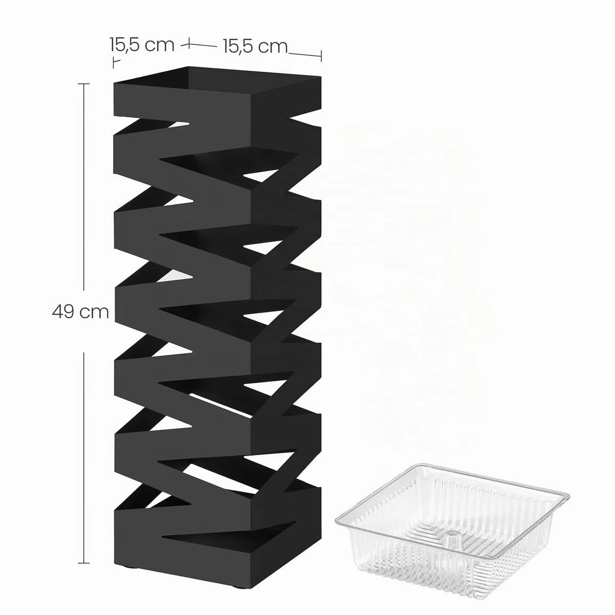 SONGMICS Regenschirmständer aus Metall, Schirmständer, quadratisch, 4 Haken und eine herausnehmbare Wasserauffangschale, 15,5 x 15,5 x 49 cm, schwarz LUC16B