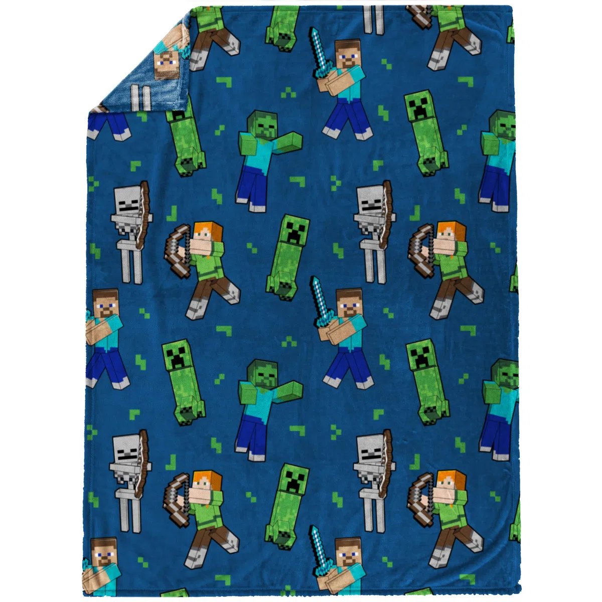 Jay Franco Kids Minecraft Plüsch-Decke – 130 x 150 cm Weiche und kuschelige Fleecedecke für Schlafzimmer und Sofa, offiziell Lizenziertes Produkt, blau