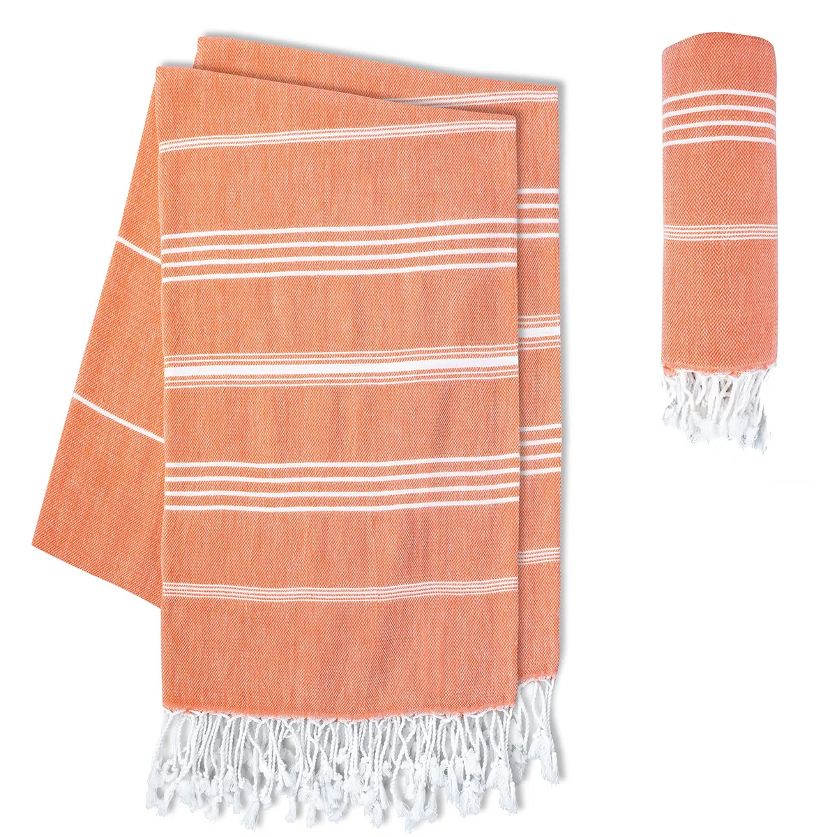 LAYNENBURG 2er-Set Premium Hamamtuch mit handgeknüpften Fransen - 100% Baumwolle - XXL Strandtuch 100x200 cm - Oeko-TEX 100 - Strandhandtuch groß - Saunatuch & Reisehandtuch (Coral)