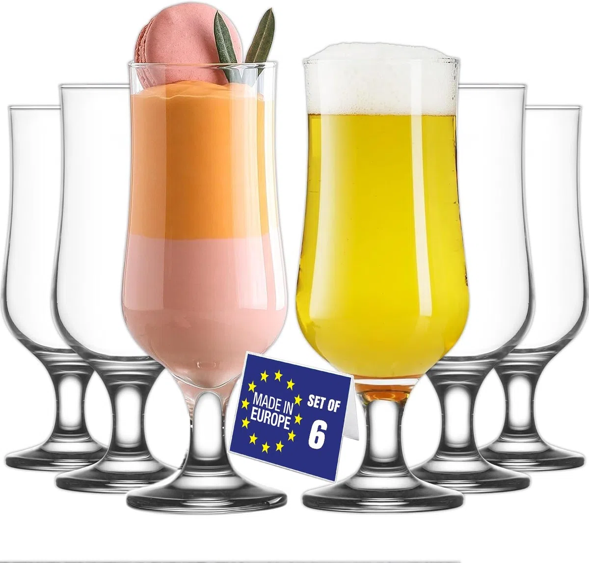 NORDIC SCHILLER Premium Cocktailgläser Set of 6, 385ml 100% BLEI FREI Hurricane Gläser, Für Eiskaffe, Cocktail, Cocktail Glas, Milchshake Glas, Pina Colada Gläser, Hurricanegläser, Biergläser