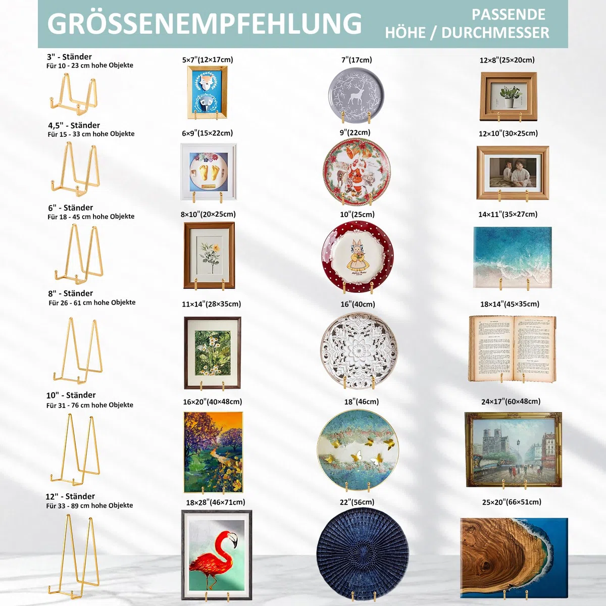 Staffelei Aufsteller Teller Ständer Metall - Tellerständer Groß - Deko Tellerhalter - Dekoteller Halterung - Eisen Staffelei fuer Buch | Foto | Bilderrahmen | Gedenktafel - Gold - 2 Stück - 25 cm