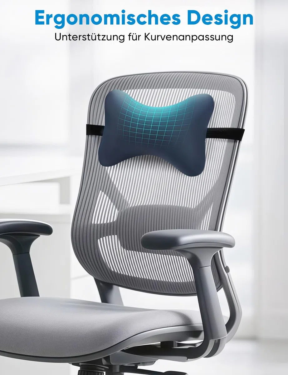 Nackenkissen Sessel aus Memory Foam mit Flexiblen Bändern, Ideal für Bürostuhl, Gartenstühle, Autositze (Dunkelgrau)