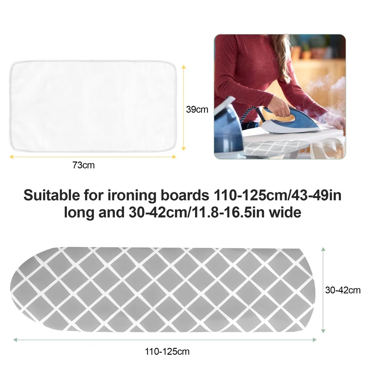 Bügeltischbezug, Bezug Bügelbrett 100% Baumwolle, Turbo Bügelbrettbezug Dreilagig Verdickt, Geeignet für 110-125 * 30-42CM Bügelbrett mit Bügeltuch