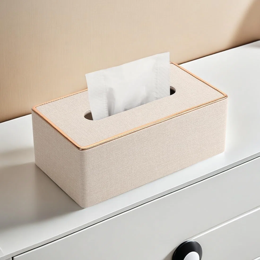 KINGFOM PU Leder Kosmetiktücher Box Taschentuchbox Tücherbox für Büro/Auto/Zuhause (Weiss)