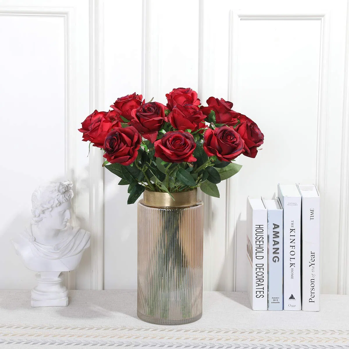 Tifuly 12 Stück künstliche Rosen, künstliche Seidenblumen mit einfachem Stiel, 40,6 cm, realistische Blume für Party, Garten, Familie, Hotel, Hochzeitsdekoration, Blumendekor (Burgund)