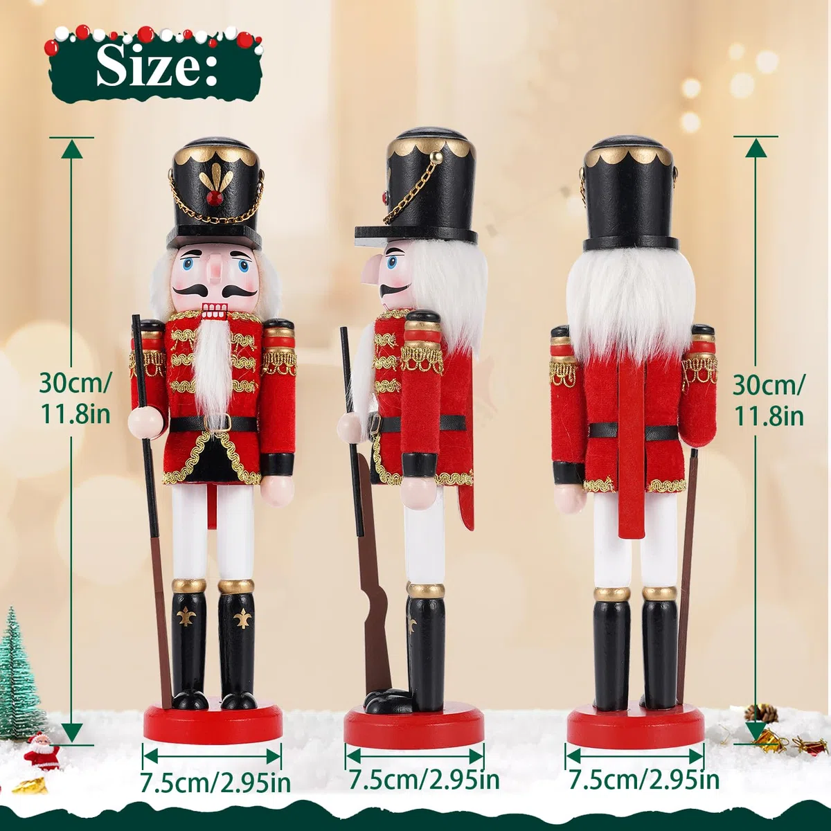 COMBIUBIU 2PCS Nussknacker Figur,30CM Nussknacker Soldat Aus Hochwertigem Kiefernholz,Deko FüR Zuhause Kamin Tischdekoration,Weihnachten Weihnachtsdekoration