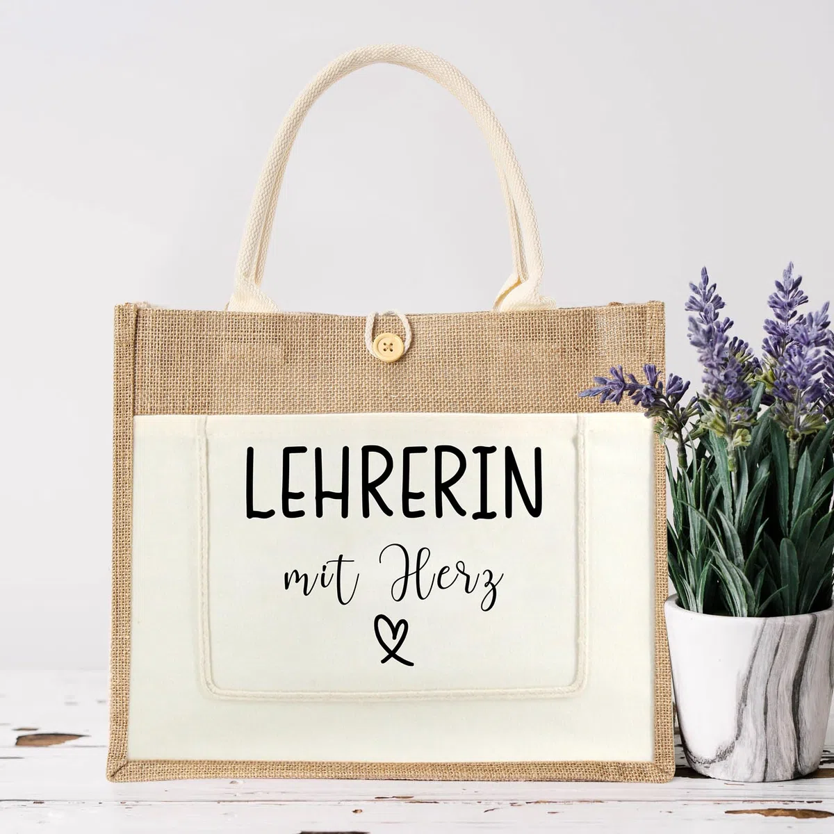 Jutetasche Lehrerin mit Herz, Jute Shopper Bag als Abschiedsgeschenk, Dankesgeschenk für Lehrer Frauen, Jute Einkaufstasche Geschenke für Lehrerin zum Abschied, Geburtstag, Lehrertag, Abschlussfeier