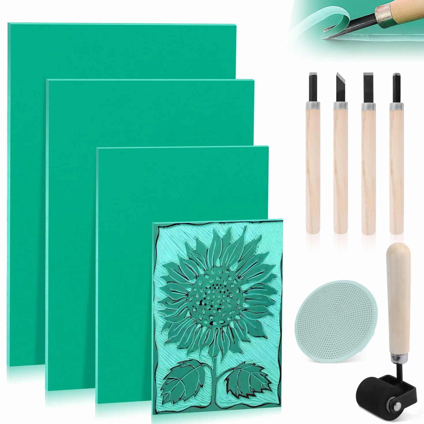 Linoldruck Set Linoleum Platte Linolschnitt Stempelgummi 10Stk A3 A4 A5 A6 Gummistempel Schnitzblöcke für Druckgrafiken Kunsthandwerk DIY