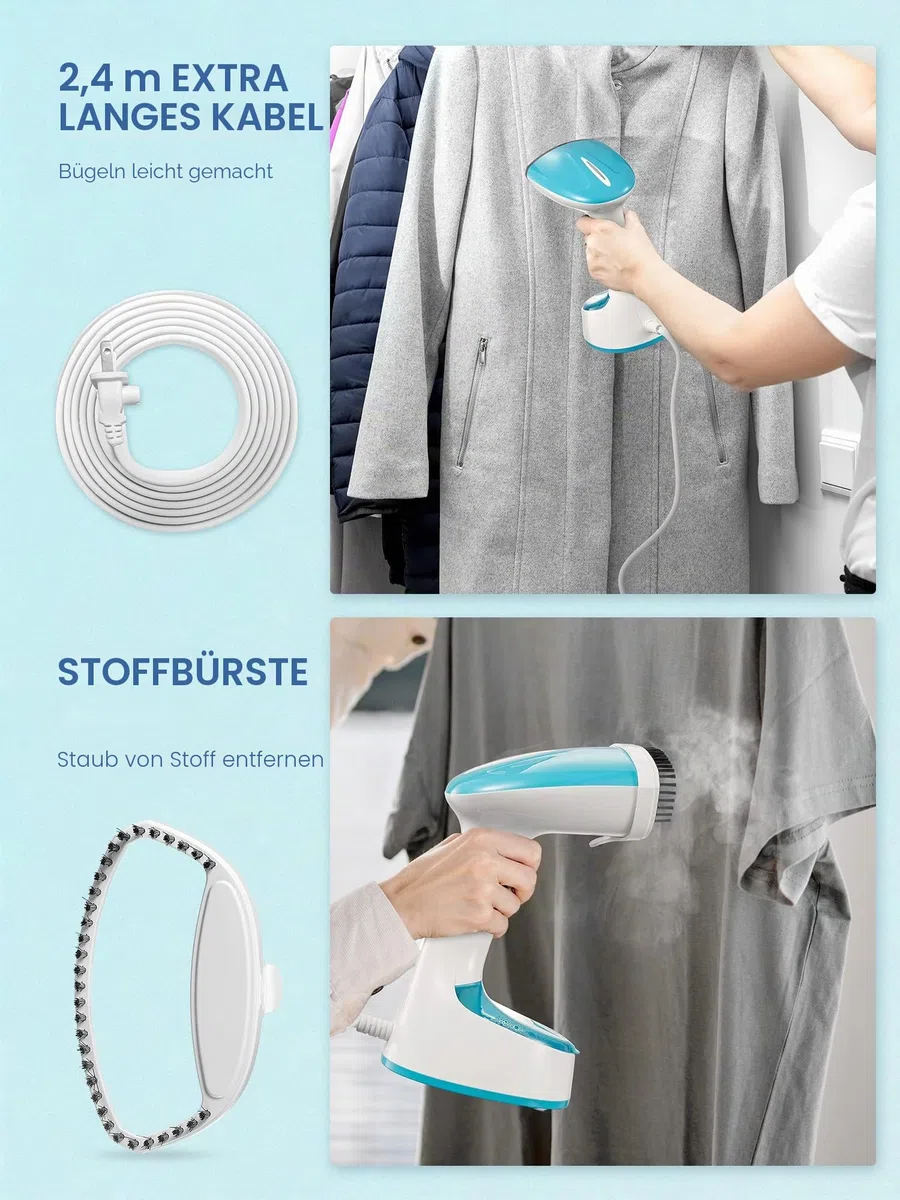 Reemix Tragbarer Dampfglätter, 1200W Kompakt und Faltbar Dampfglätter, 20g/min Dampf, 20S schnelles Aufheizen,Kein Bügelbrett erforderlich, Für Familie, Büro und Reisen, 220V (Blau)