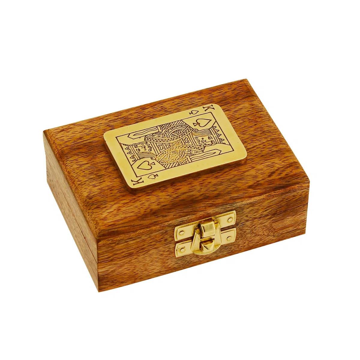 NKlaus Spielkartenbox aus Mango-Holz und Messing, 11x8x4cm – Nautische Dekoration, Kartenbox für Spieleabende 15932