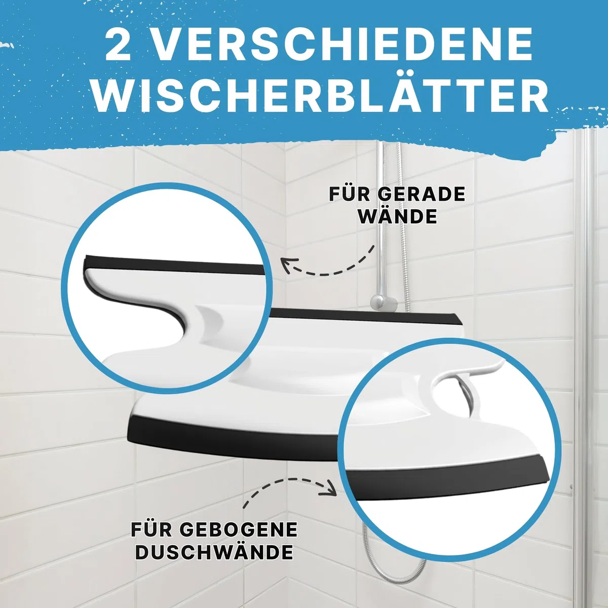 Duschabzieher & Glasabzieher für Bad - ABS-Kunststoff Abzieher Dusche mit 2 Scheibenwischerblättern für Gerade & Gebogene Duschkabine, Spiegel Bad, & Fenster mit Aufhängeschlaufe - Weiß