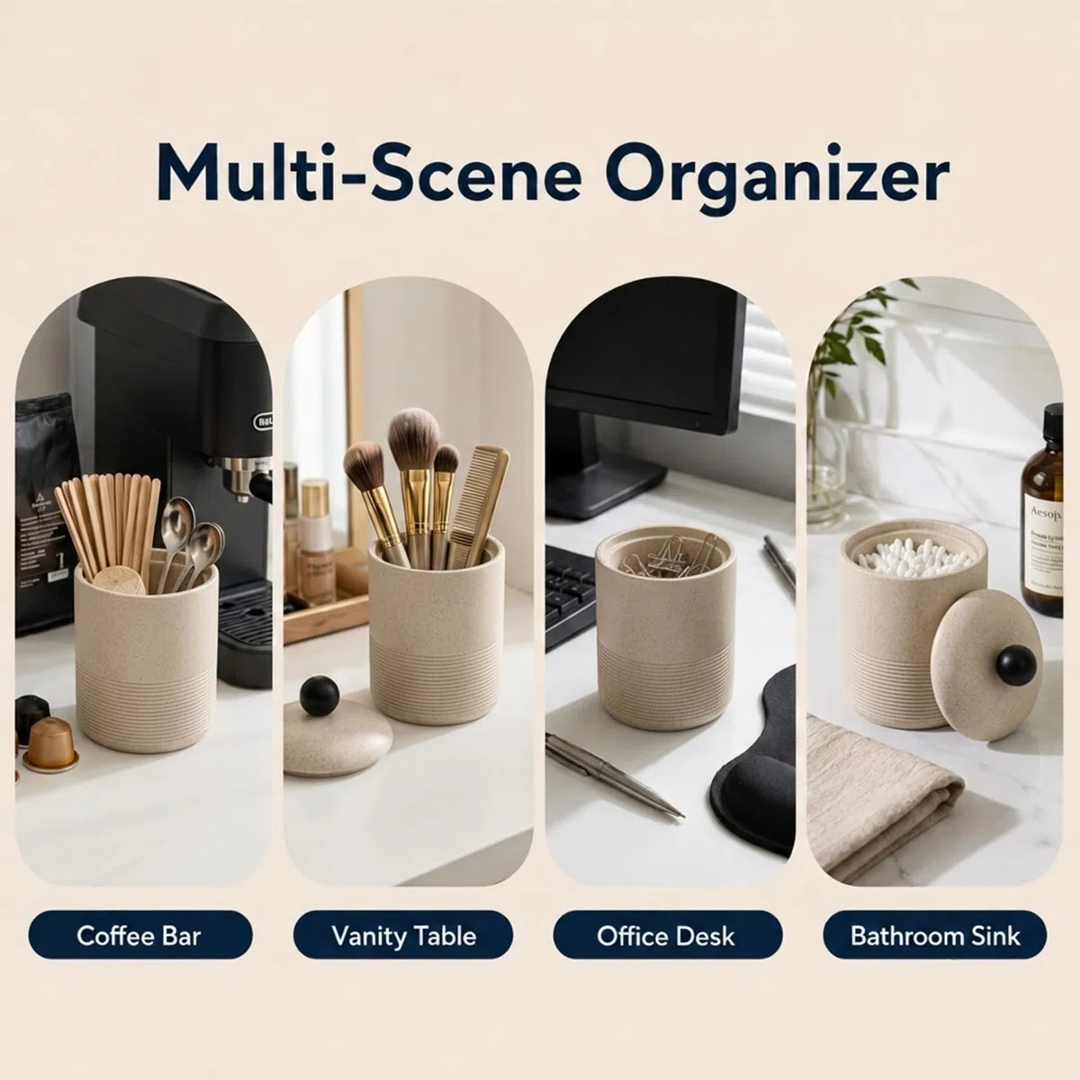 Wattestäbchen Behälter mit Deckel, Langlebiger Wattepads Aufbewahrung zur Badezimmer Aufbewahrung & Organisation für Qtips Behälter, Zahnseidesticks und Wattestäbchen - Beige