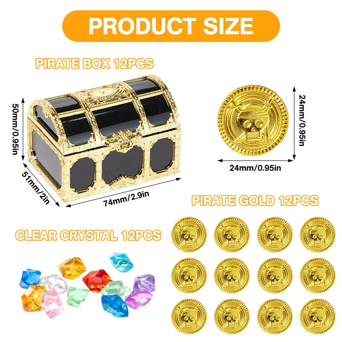 Klein Piraten Schatztruhe Set 12 Stück Mini Schatzkiste,12 Edelsteine für Kinder und 12 Goldmünzen Plastik für Süßigkeiten Spielzeug für Piraten Deko Schatztruhe Kindergeburtstag Piratenparty