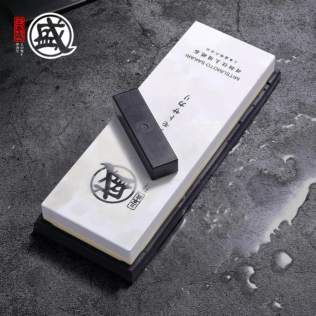MITSUMOTO SAKARI Japan Schärfstein, 1000/3000 Grit, Professioneller Küchenschärfstein mit rutschfestem TPR-Gummiboden