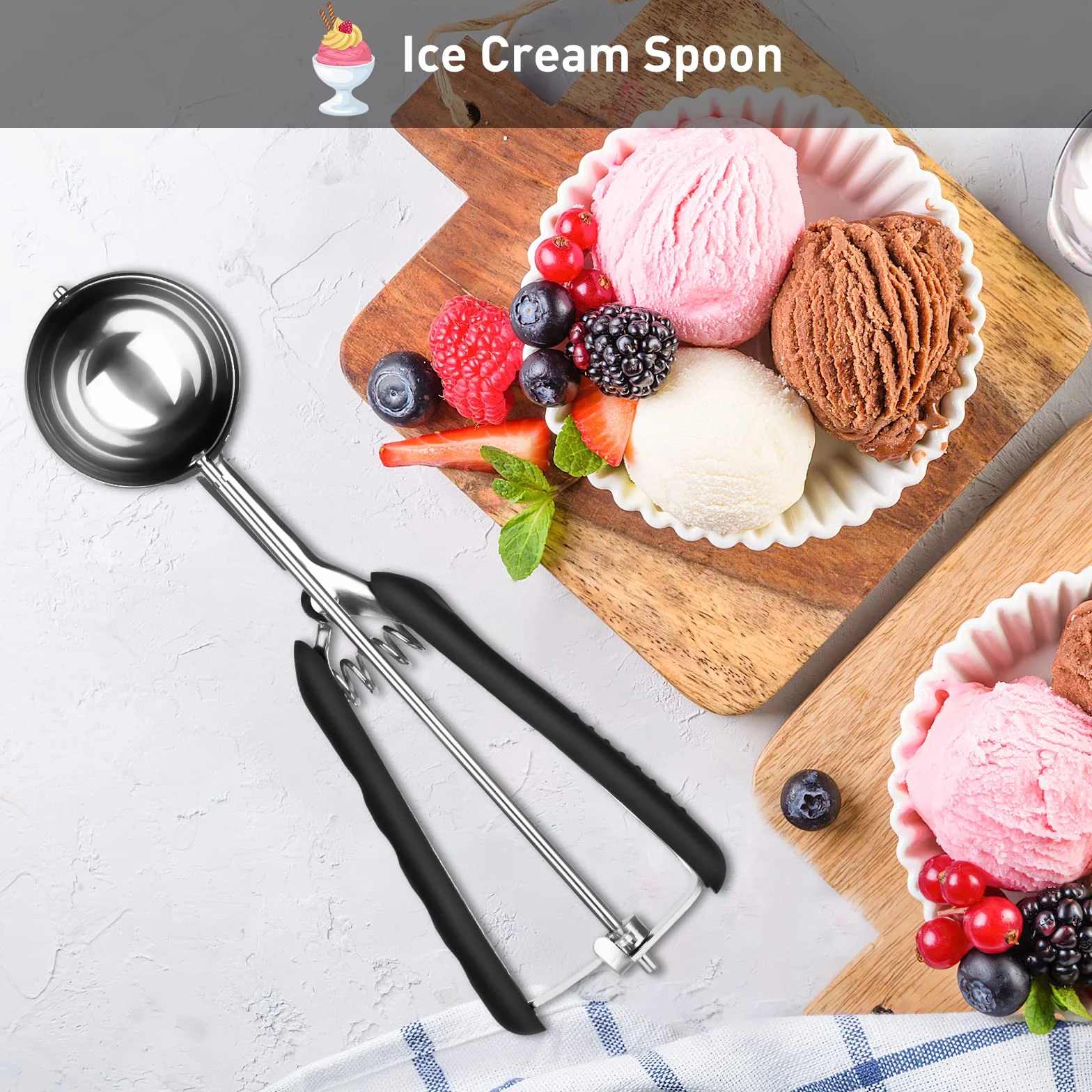 3 Stück Eisportionierer Set 304 Edelstahl für Eiscreme Melone Fleischbällchen Kuchen Teig Plätzchen Keksteig Reis 3 Größen Eisportionierer