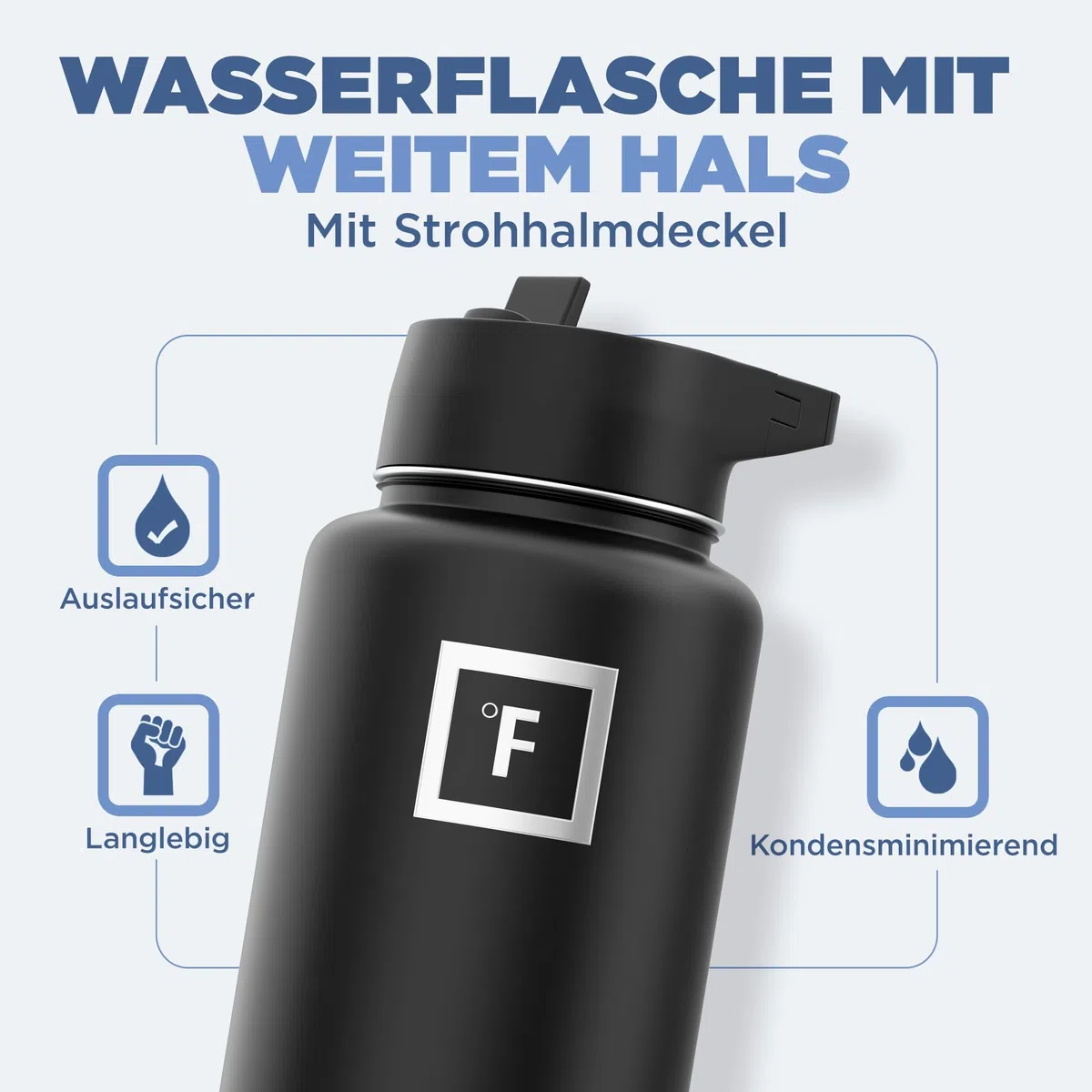 Edelstahl Trinkflasche mit Strohhalm - 650/950/1200/1800 ml - Kohlensäure Geeignet Auslaufsicher Doppelwandig Isoliert Thermosflasche BPA-Freie - Wasserflasche Sport Gym Fitness Reisen Kinder
