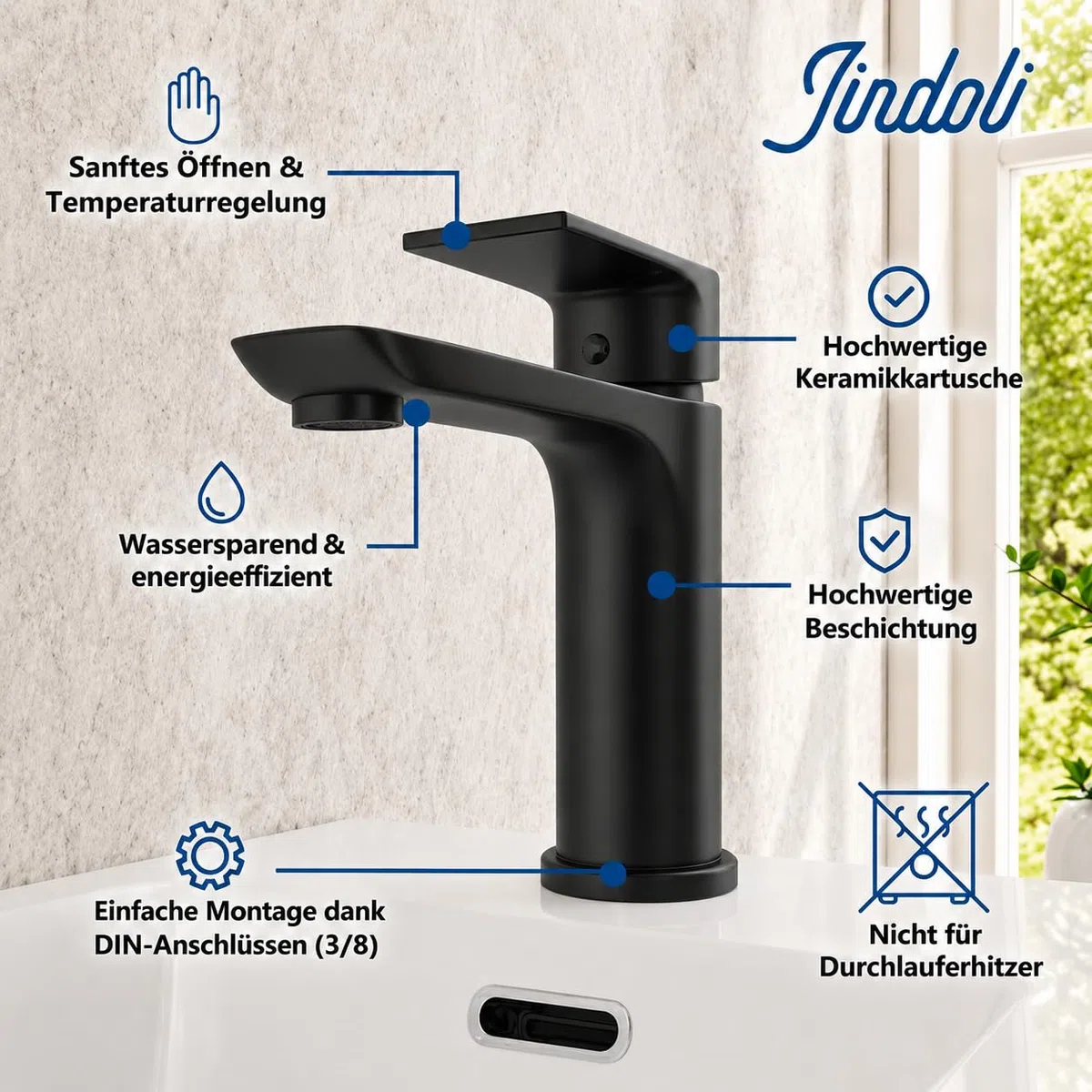 Waschbecken mit Unterschrank 55 cm - Badmöbel Set mit 2 Tier seitliche Ablagen außen & Haken, Vormontiert Waschbeckenunterschrank Klein für Bäder - Schwarz (inkl. Schwarz Matt Armatur)