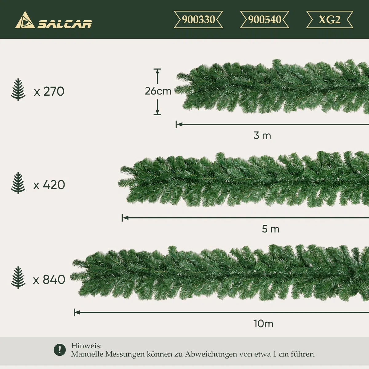 SALCAR Weihnachtsgirlande 3m – Künstliche Tannengirlande für Innen & Außen, Tannenzweiggirlande als Weihnachtsdeko, Wiederverwendbar & Wetterfest