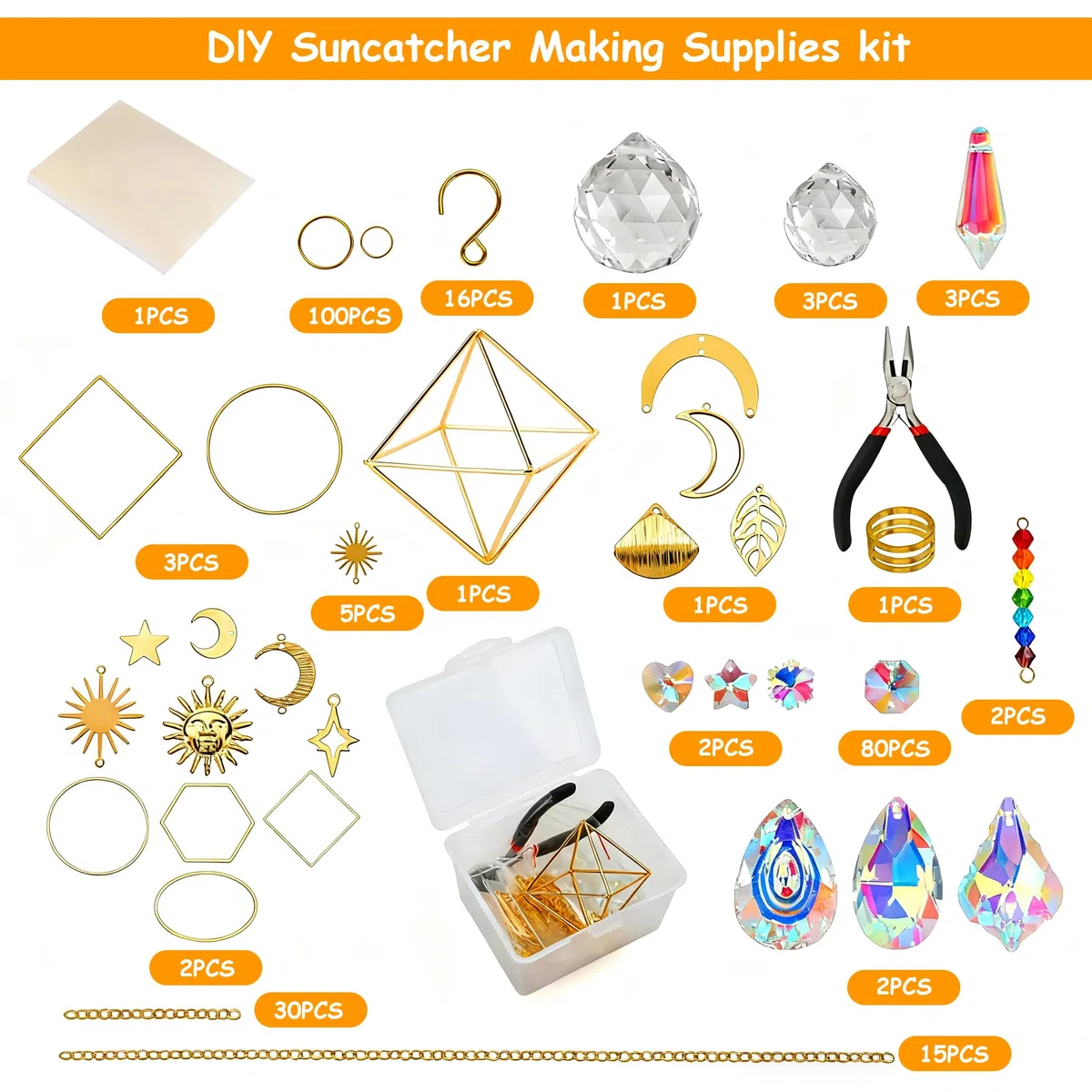 Bryzal 400 Teile Sonnenfänger Kristall Bastelset, Kreatives DIY Set zur Herstellung von Einzigartigen Sonnenfängern, Suncatcher Windspiel Basteln mit Funkelnden Kristallen Werkzeugen Zubehör