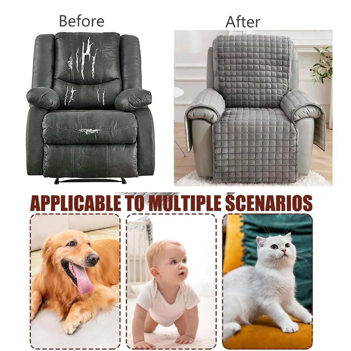Armlehnenbezüge Sofa AntiRutsch Fernsehsessel Schutzbezug：Sesselschoner Relaxsessel Bezüg Sesselüberzug für Zuhause mit Kindern und Haustieren Hund (Gray)