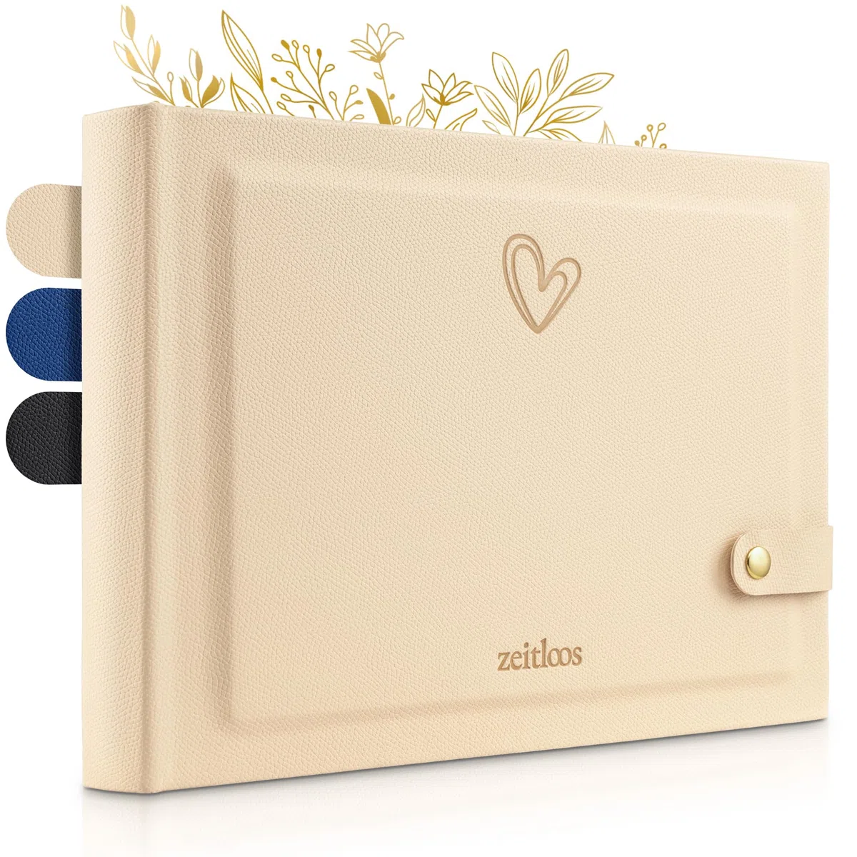 Zeitloos Fotoalbum zum Einkleben - Platz für 150 Fotos - herz - Fotobuch 21 x 28 cm in Beige - 50 weiße Seiten - Fotoalben sind das perfekte Geschenk.