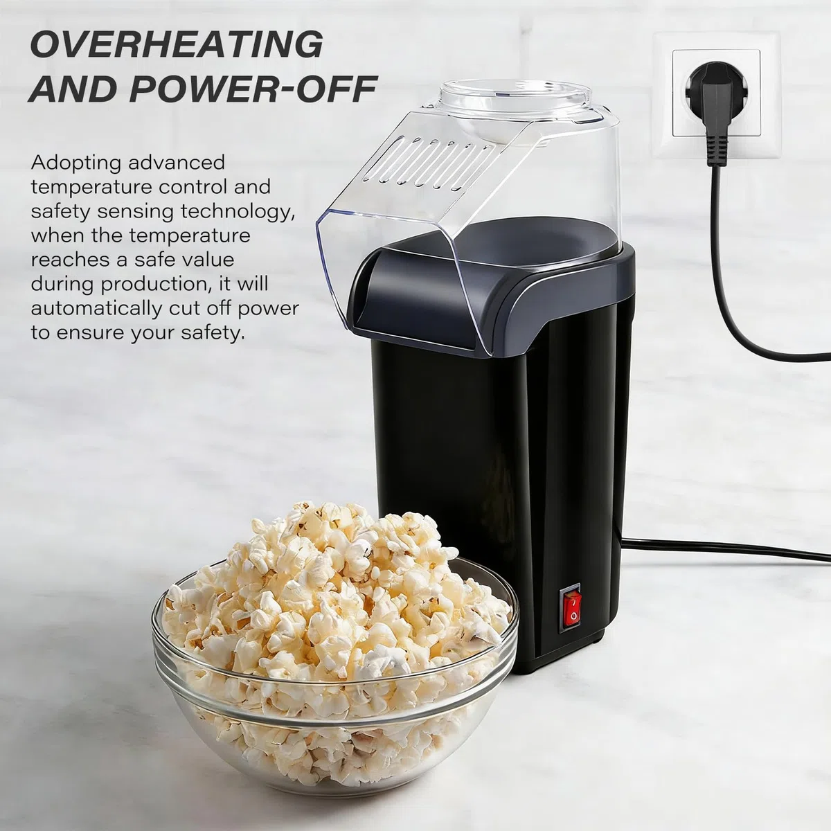 Heißluft Popcornmaschine - 1200W Mini Heißluft Popcorn Maker Ohne Öl Fett, 3 Min Schnellstart, One-Touch, Bedienung Kompakter Popcornautomat Retro Design für Zuhause Heimkino Weihnachten Party