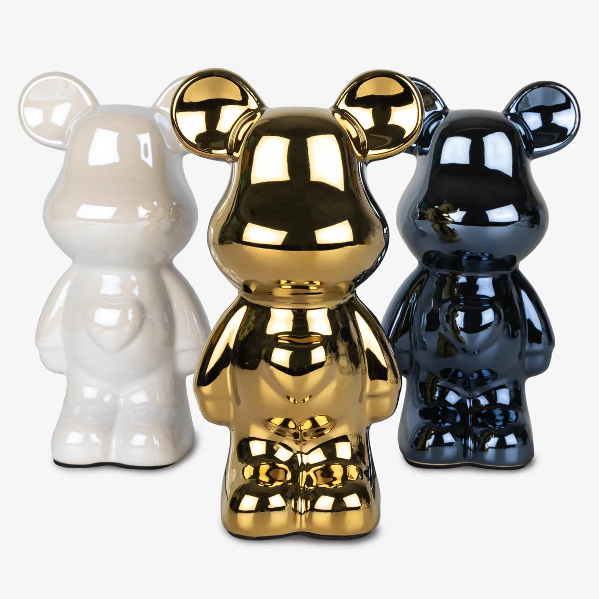 Bär-Statue aus Keramik – Hochglänzende Oberfläche in edlem Gold, 18 cm hoch, dekorative Skulptur mit metallischem Glanz für Wohnzimmer, Bücherregale und Sideboards