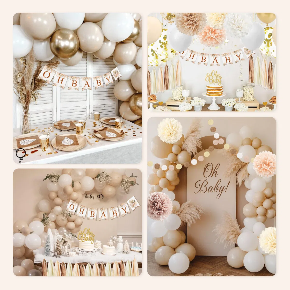 Babyparty Deko Mädchen Junge, Baby Shower Deko, Beige Nude Weiß Baby Party Dekoration Neutral, Oh Baby Girlande, Luftballons Girlande für Gender Reveal Boho Boy or Girl Ballon Deko