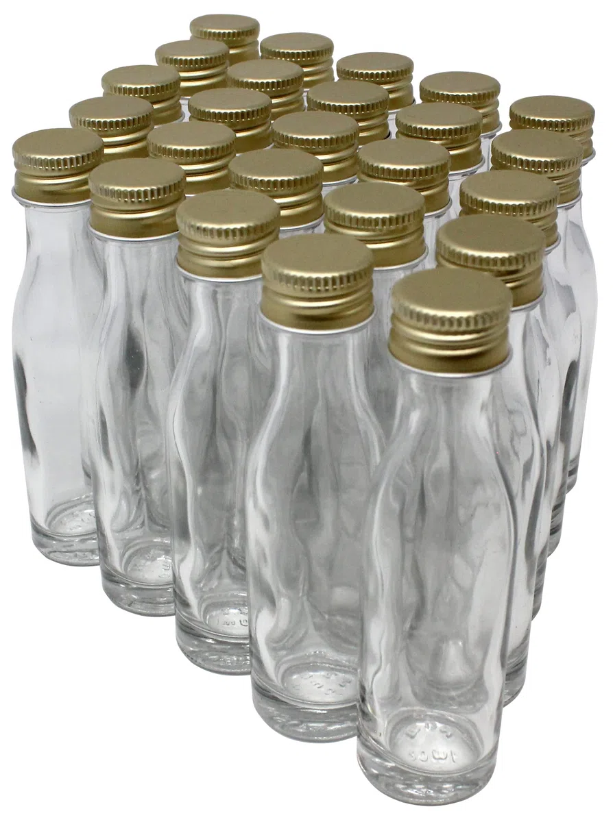 25 x 20 ml Glasflaschen mit Schraubverschluss | auslaufsicher | transparent | Likörflasche | Schnapsflasche | Ölflasche | Gewürzflasche | Duftflasche | Dekorationsflasche | Mini-Flasche zum Befüllen