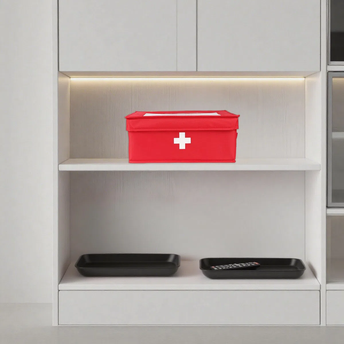 Hausapotheke Box mit Fächern und Griff – Medizinbox aus Stoff mit Deckel und herausnehmbaren Trennwänden – Praktischer Medizin Organizer für Zuhause Auto Reise und Büro