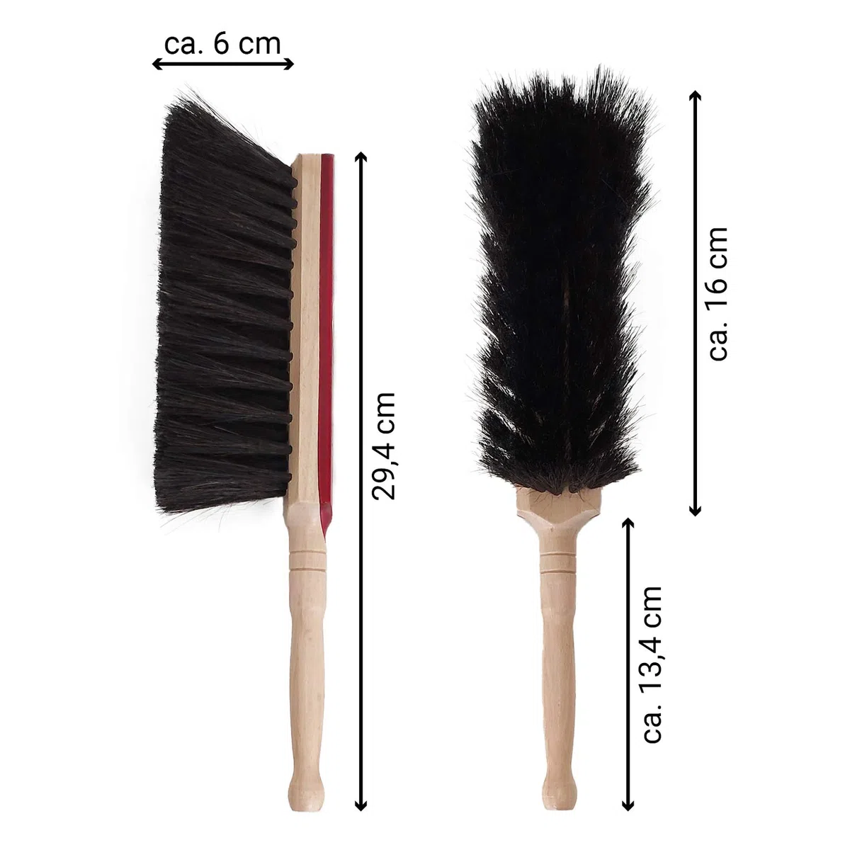 Handfeger mit natürlichen Rosshaar Borsten, Mahagoni-Lack, Handbesen Tierhaar - Made in Germany