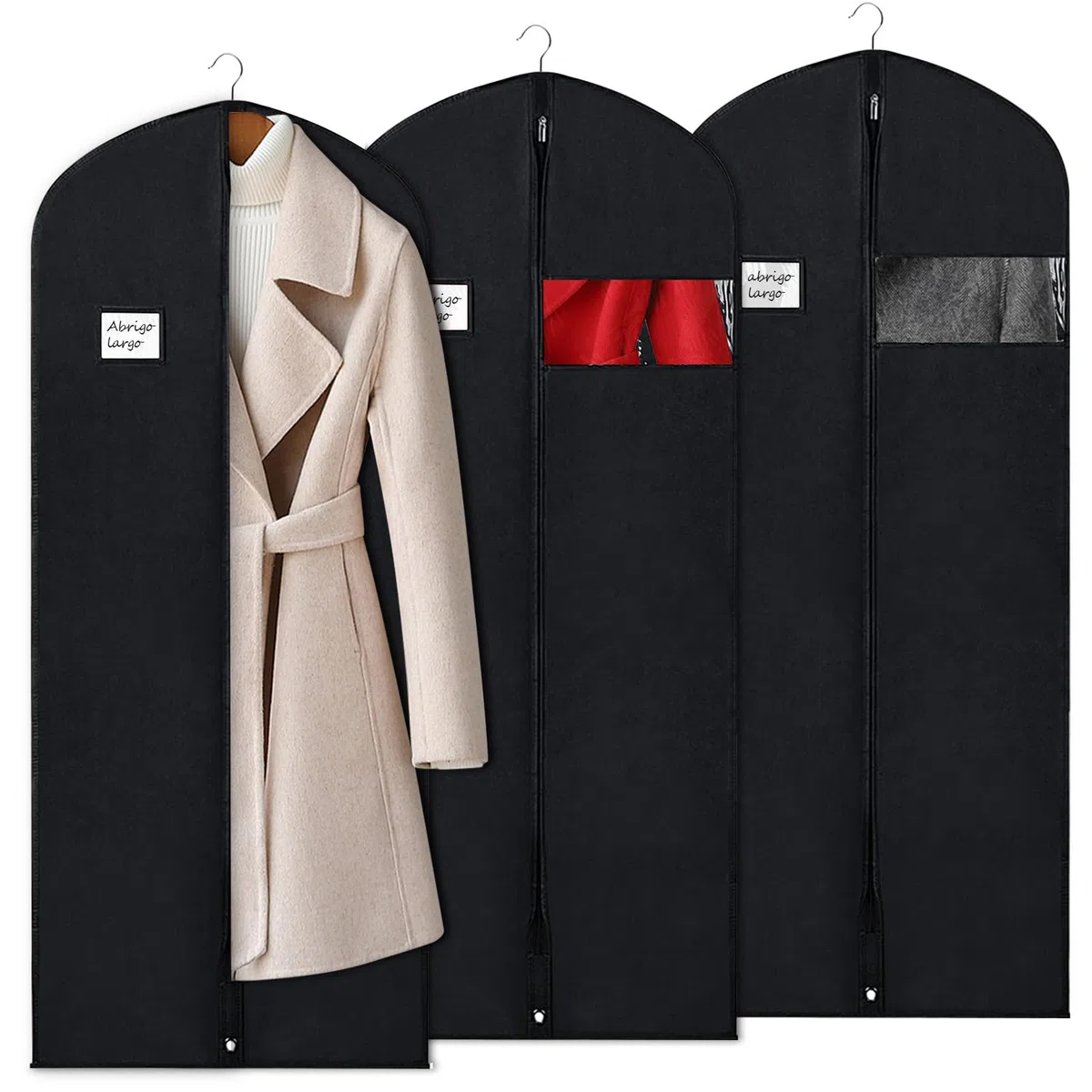 BOMEI PACK Schwarz Kleidersack Kleiderhülle Abdeckungen,atmungsaktiv, 60cmx160cm,3er-Pack,Kleidersäcke, mit transparentem Fenster und Reißverschluss staubdicht, für Anzug, Mantel, Jacke
