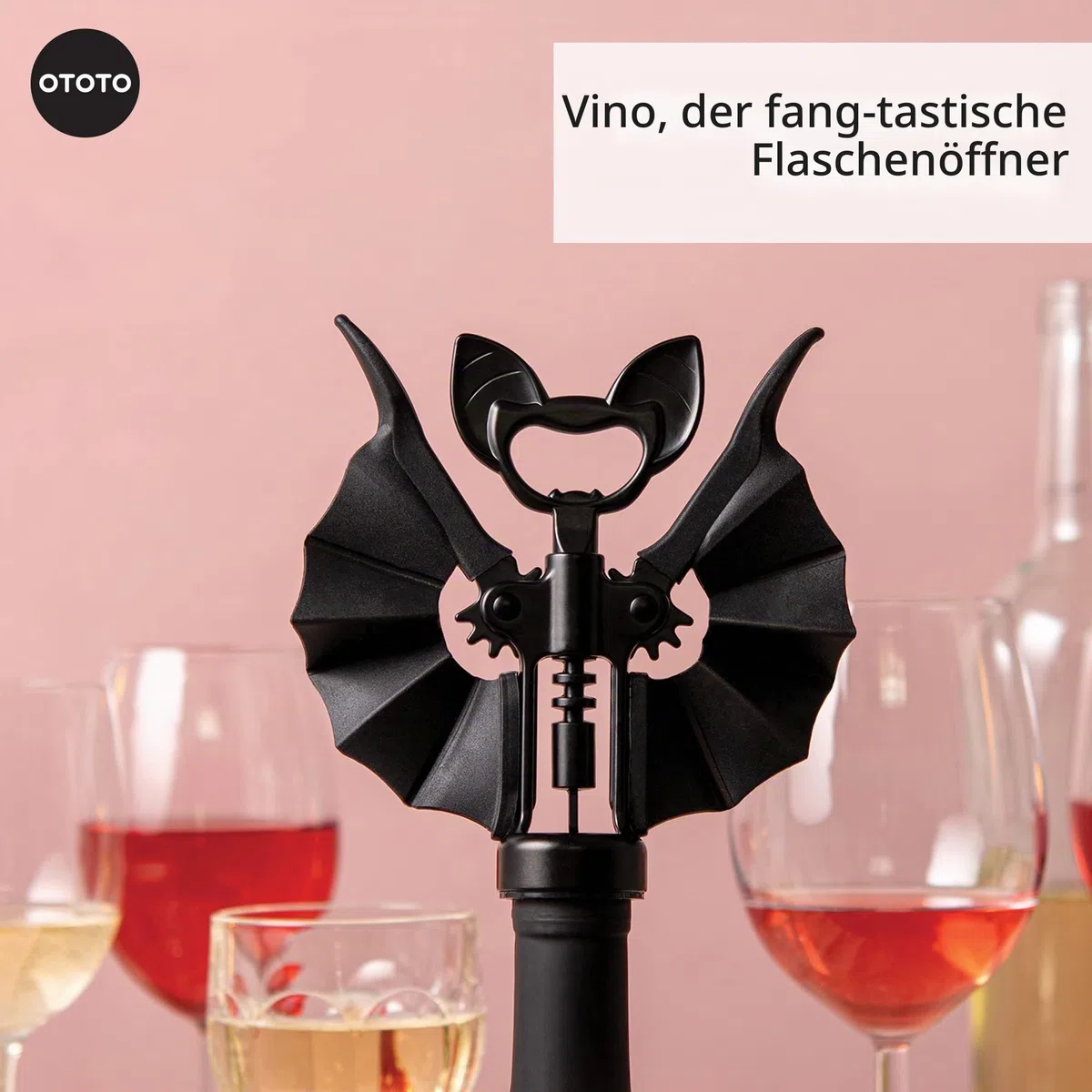 OTOTO 2-in-1 Korkenzieher, Goth Halloween Wein Geschenke, Gothic Küchenhelfer, Flaschenöffner Lustig Spooky, Flaschenverschluss (Vino Fledermaus)