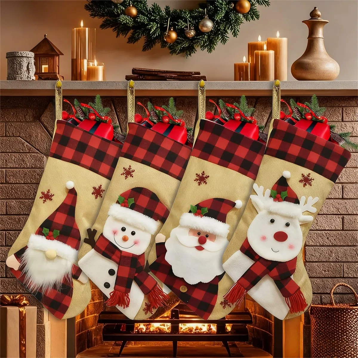 Personalisiert Weihnachtsstrümpfe mit Namen (selbst beschriftbar, Nicht gedruckt) -Großer Nikolausstrumpf als hängende Stockings Deko für Kamin, Weihnachtsbaum & Familienfeier (Rentier)