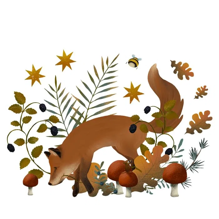 Fensterbild Herbstfuchs - herbstliche Fensterdeko - wiederverwendbar und selbsthaftend - handgezeichnetes Motiv - von Kristin Franke