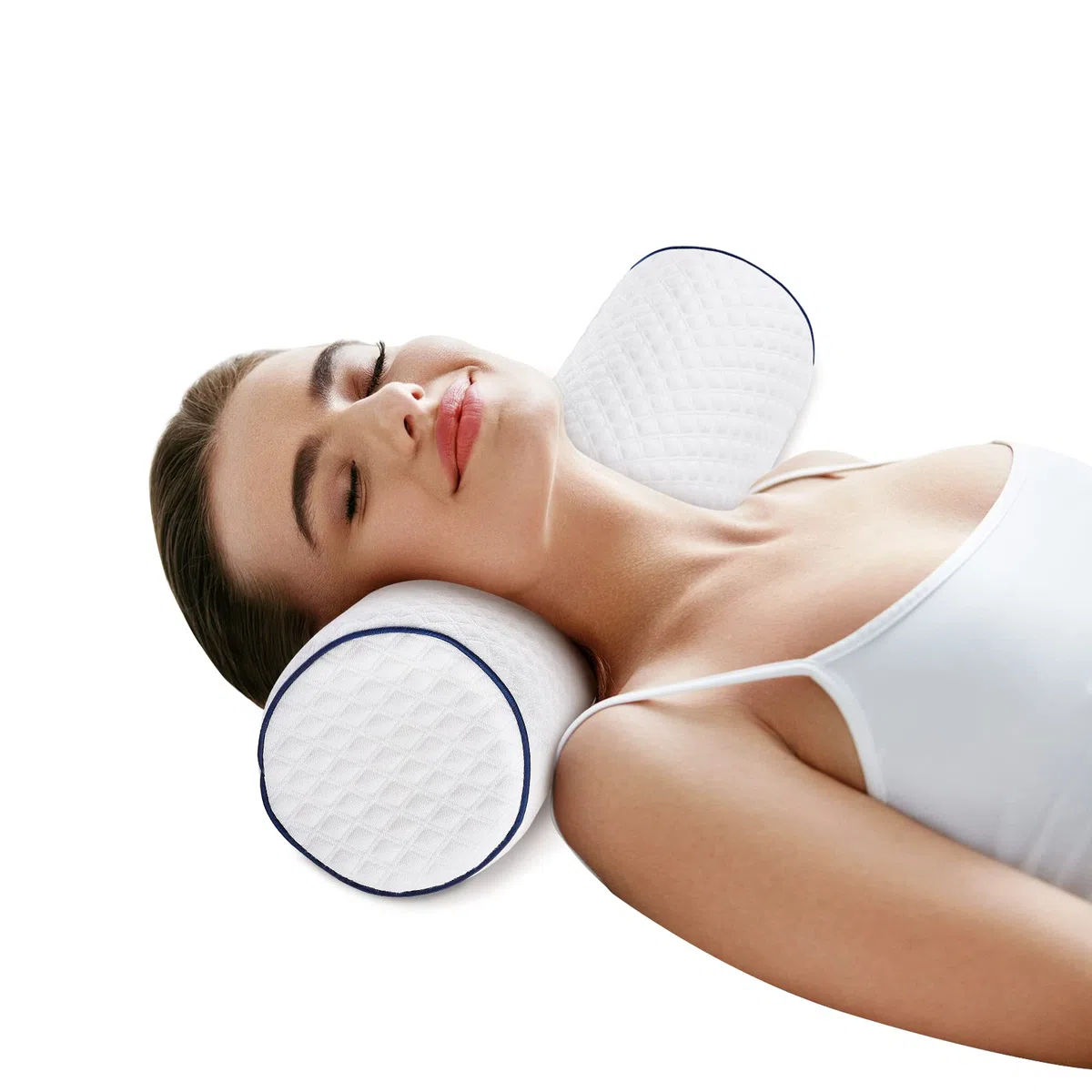 Findigit Nackenrolle, Memory Foam Kissen Rund, Mittelhart, Nackenkissen mit Bezug, Knierolle, Rückenkissen Sofa, Reisekissen, Navy