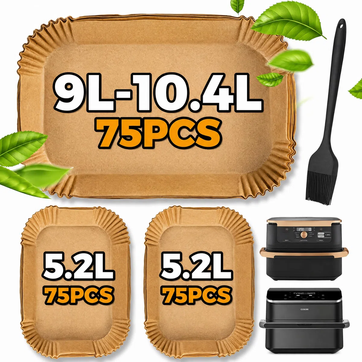 Pietuley 225 Stück Backpapier für Heißluftfritteuse Ninja Foodi Flexdrawer AF500EU 10,4L, Hot Air Fryer Accessories für Cosori Dual Blaze Twinfry 10L, Ninja Heißluftfritteuse AF500EU Zubehör 10,4L