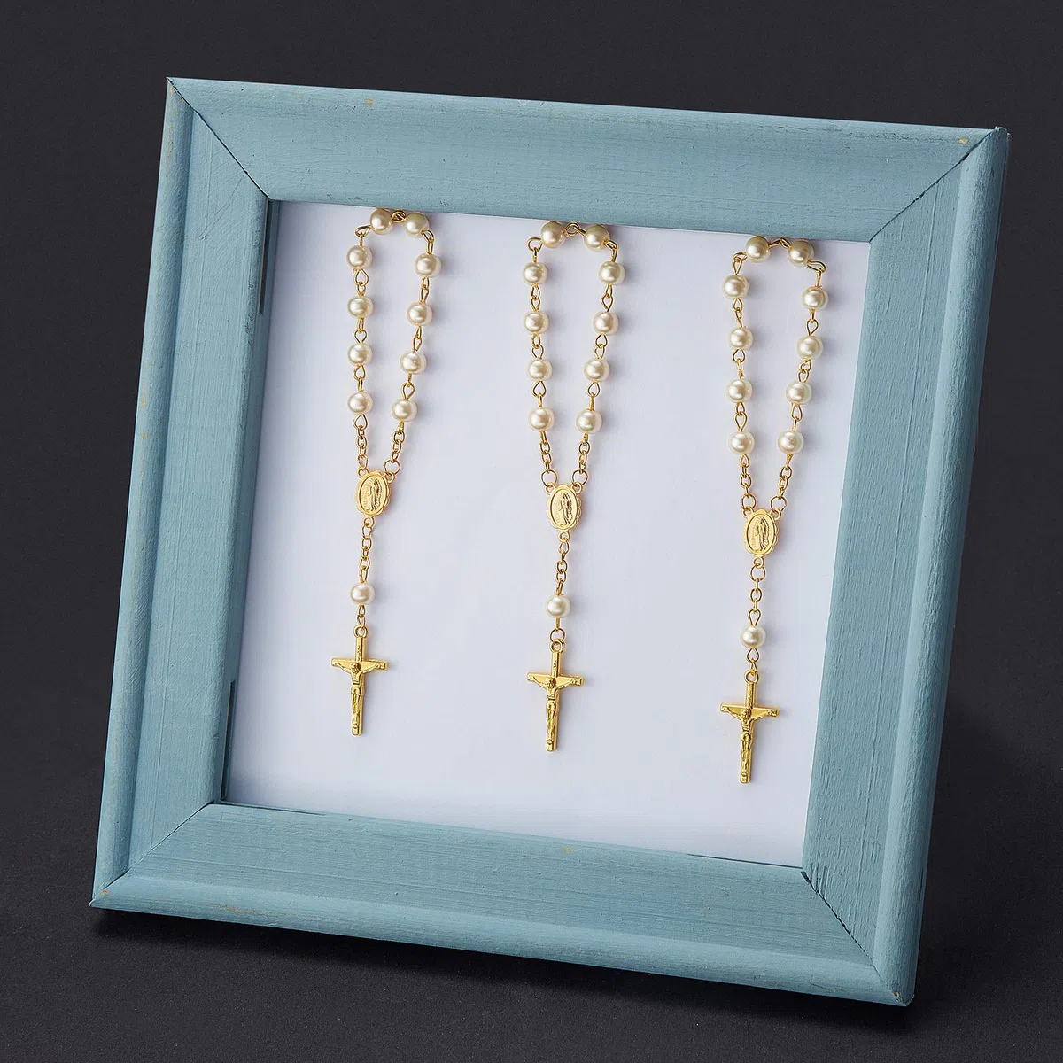 Yaomiao 30 Stück Acryl Rosenkranz Perlen Finger Rosenkränze Kunstperlen für Taufe, Kommunion, Hochzeit, Party - Elfenbein Perlen Gold Kette