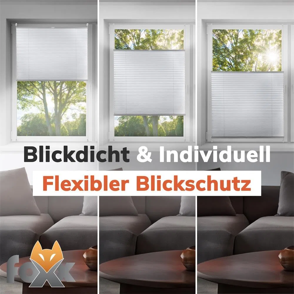 Plissee Klemmfix [Weiß, 60x140 cm] ohne Bohren für Tür & Fenster, Faltrollo mit einfacher Montage/Bietet optimalen Sichtschutz und Privatsphäre, idealer Sonnenschutz