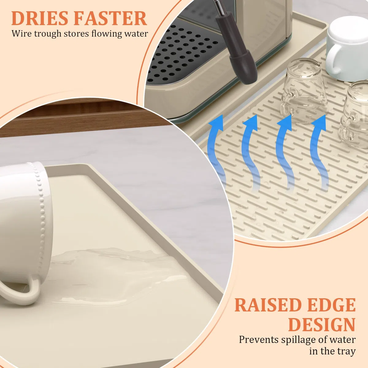 Silikon-Kaffeemaschinenmatte – 2-in-1 große Kaffeematte, rutschfestes Design mit gewölbter Kante, 40 x 60 cm faltbare rutschfeste Trockenmatte für Küchentisch und Barista