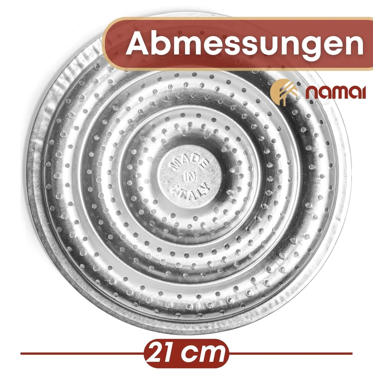 NAMAI - Simmerplatte für Gasherd, Stahl, Durchmesser 21 cm, Simmerplatte, Simmerplatte für Omnia, Made in Italy