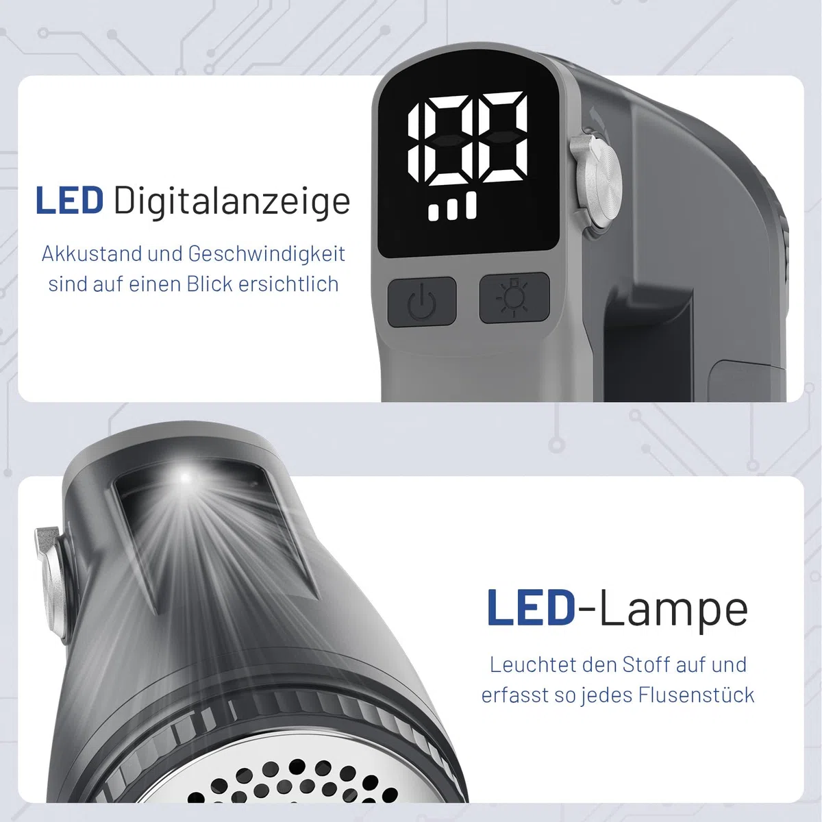 BEAUTURAL Fusselrasierer, Wiederaufladbarer Flusenentferner Elektrisch, 3 Geschwindigkeiten, 6-Klingen Leistungsstarker Wollrasierer mit LED Display, Großer Behälter für Kleidung Möbel Decken Wolle