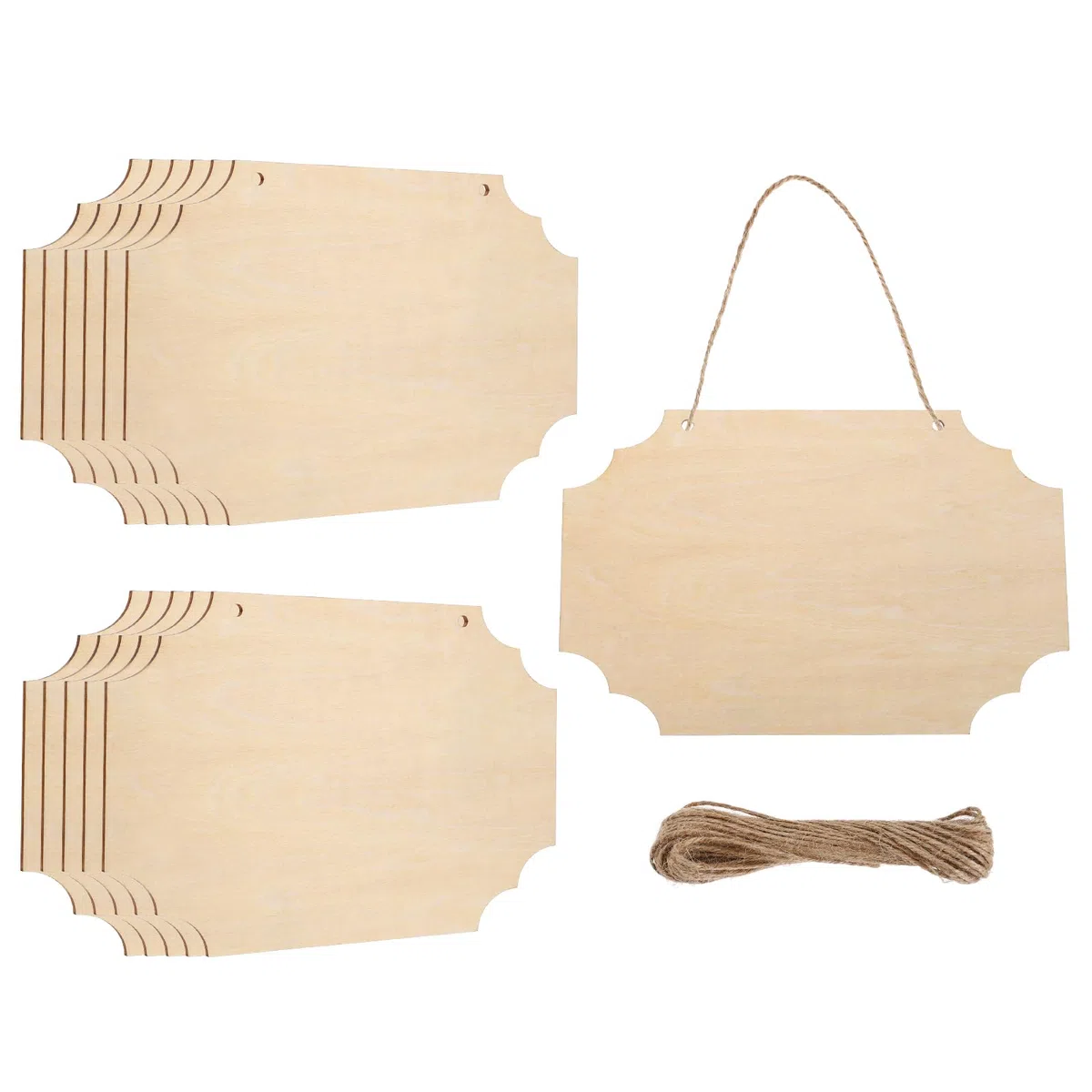 QUARKZMAN Unfertiges Holzschild-Rohling Mit Aufhängeseilen 9"x6" Unfertige Holzhandwerksbretter Holzplaketten Für Basteln DIY Bemalung Brennholzgravur Stil 3 Packung Mit 12 Stück
