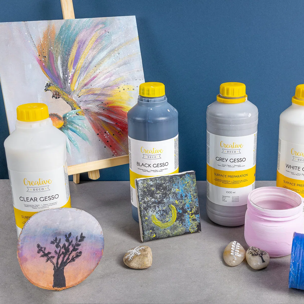 Creative Deco Professionell Klar Gesso | 1L | Farbzusätze für Acrylmalerei Grundierung für Malerei | Ideal Primer für Acryl-Farben, Öl-Farben, Pouring, Decoupage, Finnabair, Malfarbe | Grundfarbe-n